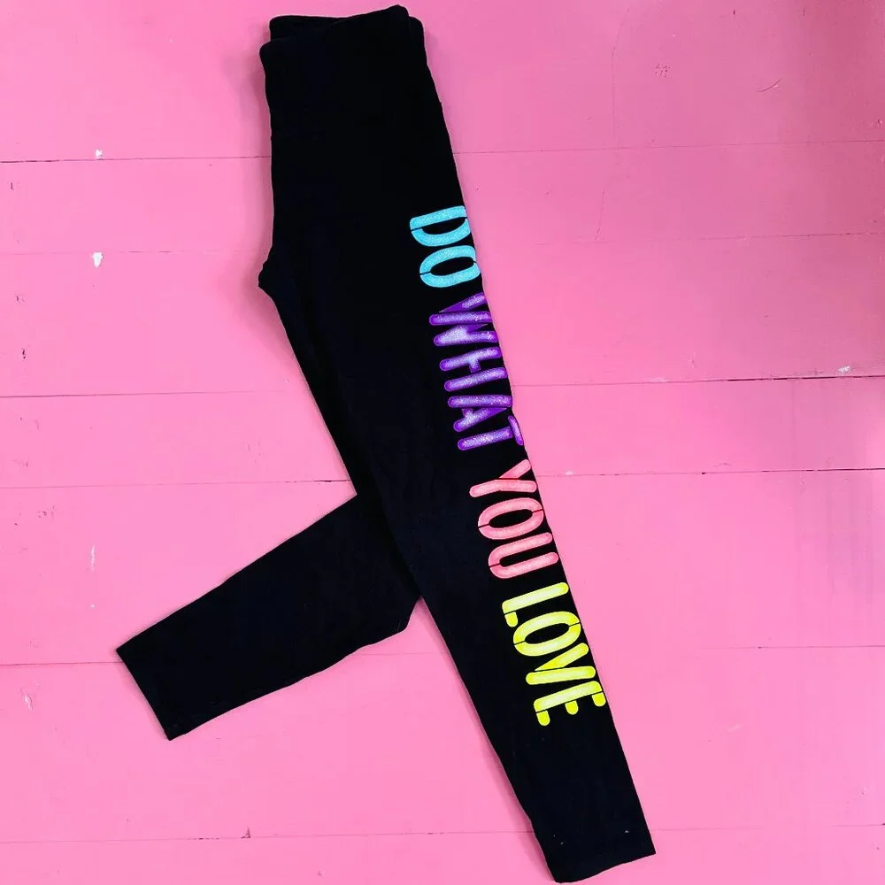 Justice Girls Leggings Size 8 Do What You Love Black Neon Pants